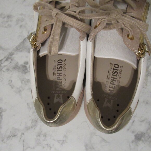 Mephisto Nikita Sneakers 10 White Tan Leather Suede Zip Comfort - Picture 7 of 10
